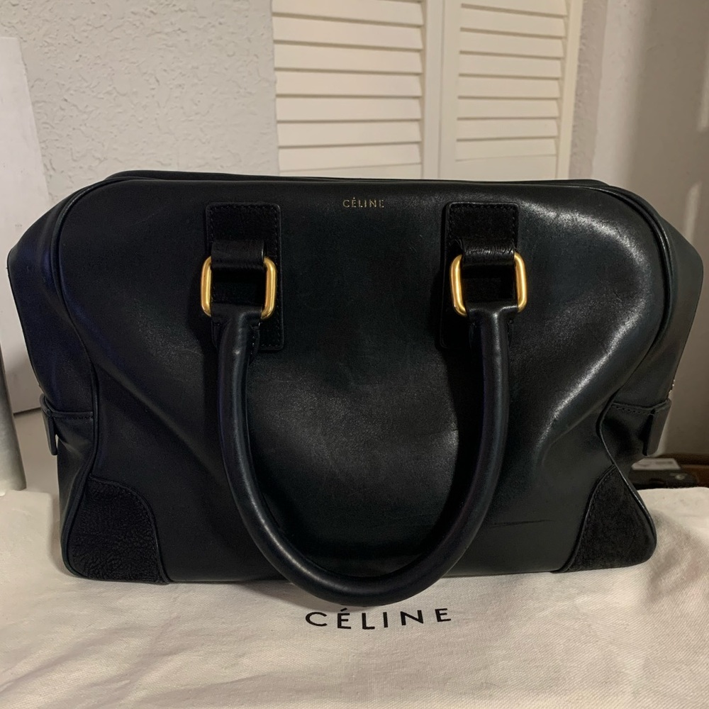 Celine Black Leather Satchel with Gold Hardware